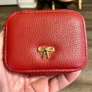Vintage Genuine Leather Red Tiny Coin Purse Gold Bow